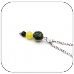 Parure Protection et Equilibre Pierre naturelle Serpentine et Jade jaune, Obsidienne noire