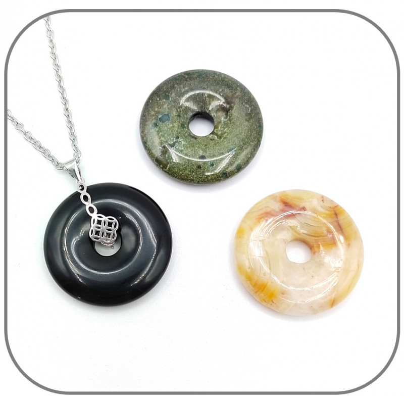 Pendentif Argent 925 Croix Celtique Donut Pierre naturelle 30mm