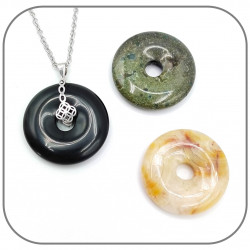 Pendentif Argent 925 Croix Celtique Donut Pierre naturelle 30mm