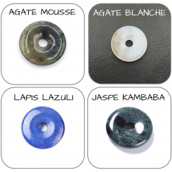 Pendentif Argent 925 Boucles entrelacées Donut Pierre naturelle 30mm