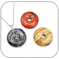 Pendentif Argent 925 Boucles entrelacées Donut Pierre naturelle 30mm