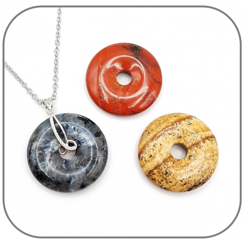 Pendentif Argent 925 Boucles entrelacées Donut Pierre naturelle 30mm
