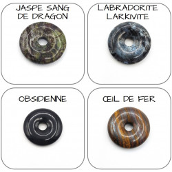 Pendentif Argent 925 Décor Zen Zircon Donut Pierre naturelle 30mm