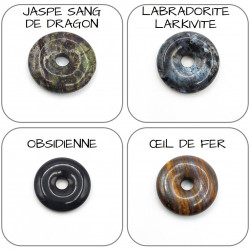 Pendentif Argent 925 Décor Zen Zircon Donut Pierre naturelle 30mm
