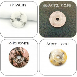 Pendentif Argent 925 Décor Zen Zircon Donut Pierre naturelle 30mm
