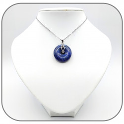 Pendentif Argent 925 Décor Zen Zircon Donut Pierre naturelle 30mm