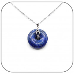 Pendentif Argent 925 Décor Zen Zircon Donut Pierre naturelle 30mm