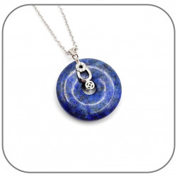 Pendentif Argent 925 Décor Zen Zircon Donut Pierre naturelle 30mm