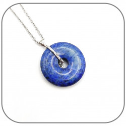 Pendentif Argent 925 Décor Zen Zircon Donut Pierre naturelle 30mm