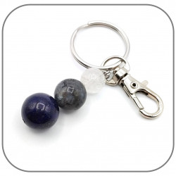 Porte clés Protection et Spiritualité Lapis lazuli, Labradorite, Cristal de roche Pierre naturelle ronde 10/12/14mm