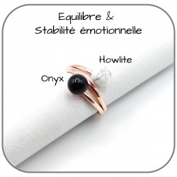 Bague Yin Yang réglable Howlite Onyx Argent 925 Or Rose Pierre naturelle 6mm