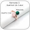 Bague Toi et Moi réglable Malachite Quartz rose Argent 925 Or Rose Pierre naturelle 6mm