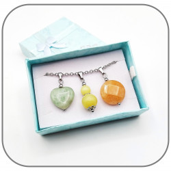 Coffret x3 Pendentif Pierre naturelle Jade Orange, Jaune et Vert Acier argent ou doré