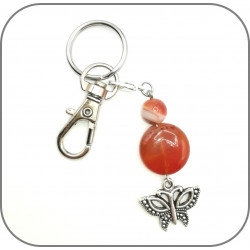 Clip Porte clés Sacré Pierre naturelle Sardonyx, Cornaline, Breloque Papillon