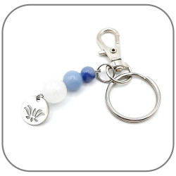 Porte clés Chakra Gorge Pierre naturelle Angélite, Aventurine bleue, Jade blanc, Breloque lotus