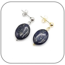 Boucles d'oreilles Pierre naturelle Lapis Lazuli Ovale Acier au choix