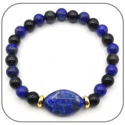 Bracelet Œil de cheval en Lapis Lazuli et Obsidienne