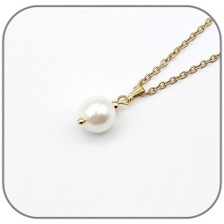 Parure Perle de Nacre blanche 10mm Acier argent ou doré