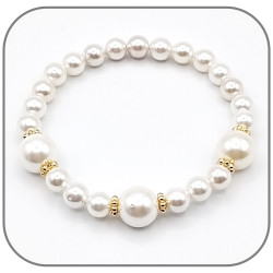 Bracelet Perle de Nacre Blanche 10mm et 6mm Corolle argent ou doré