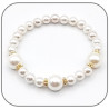 Bracelet Perle de Nacre Blanche 10mm et 6mm Corolle argent ou doré