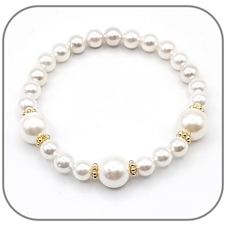 Bracelet Perle de Nacre Blanche 10mm et 6mm Corolle argent ou doré