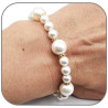 Bracelet Perle de Nacre Blanche 10mm et 6mm Corolle argent ou doré