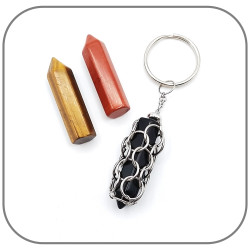Porte clés Obsidienne Oeil de tigre Jaspe rouge Pierre naturelle pointe interchangeable
