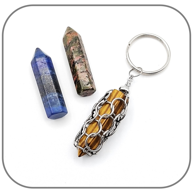 Porte clés Lapis lazuli Oeil de tigre Unakite Pierre naturelle pointe interchangeable