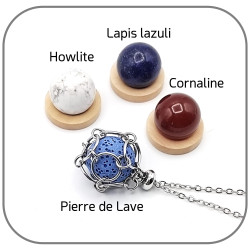 Collier Pierre interchangeable Lapis lazuli, Cornaline, Howlite, Pierre de lave Option Huile essentielle