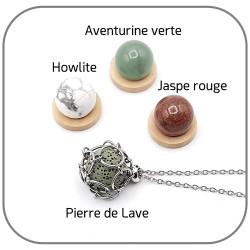 Collier Pierre interchangeable Howlite, Aventurine verte, Jaspe rouge, Pierre de lave Option Huile essentielle
