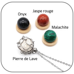 Collier Pierre interchangeable Onyx, Jaspe rouge, Malachite, Pierre de lave Option Huile essentielle