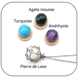 Collier Pierre interchangeable Agate mousse, Améthyste, Turquoise, Pierre de lave Option Huile essentielle