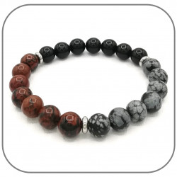 Bracelet Trio Obsidienne noire, acajou et mouchetée 4-6-8mm