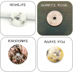 Pendentif Donut pierre naturelle 30mm Trèfle Argent 925 & Zircons