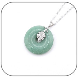 Pendentif Donut pierre naturelle 30mm Trèfle Argent 925 & Zircons