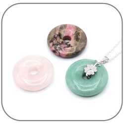 Pendentif Donut pierre naturelle 30mm Trèfle Argent 925 & Zircons