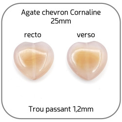 Cœur Agate Chevron Cornaline Pierre naturelle 25mm x1 Perle