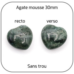 Cœur Agate Mousse Pierre naturelle 30mm SANS TROU n°1