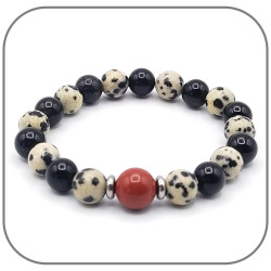 Bracelet Protection Equilibre Yin Yang Obsidienne Jaspe Dalmatien Jaspe rouge