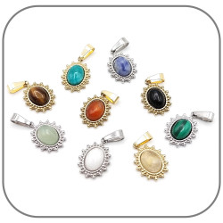 Boucles d'oreilles Soleil Baroque Pierre naturelle Cabochon ovale Acier argent ou doré