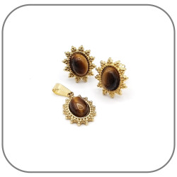 Boucles d'oreilles Soleil Baroque Pierre naturelle Cabochon ovale Acier argent ou doré