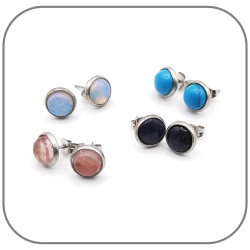 Parure Opalite Turquoise Goldstone bleu Acier argent Bague, Pendentif, Boucles d'oreilles