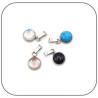 Parure Opalite Turquoise Goldstone bleu Acier argent Bague, Pendentif, Boucles d'oreilles