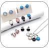 Parure Opalite Turquoise Goldstone bleu Acier argent Bague, Pendentif, Boucles d'oreilles