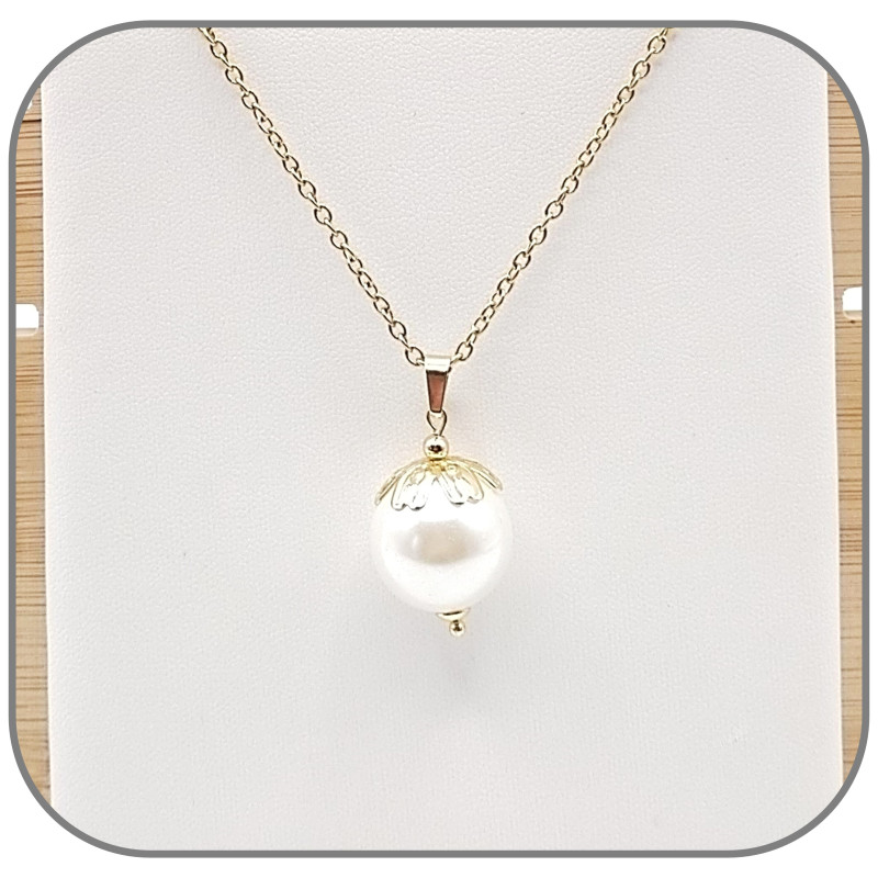 Collier Pendentif En Perles De Culture Blanches Naturelles - Plaqué Or Blanc - Neuf Avec étiquettes