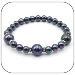 Bracelet Perle de Nacre Noire 10mm et 6mm Corolle argent ou doré