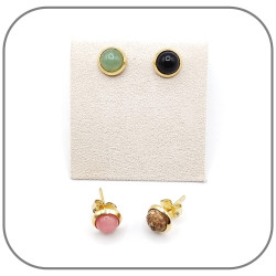 Boucles d'oreilles Acier doré Cabochon Pierre naturelle 6mm