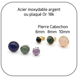 Boucles d'oreilles Acier argent Cabochon Pierre naturelle 8mm