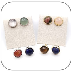 Boucles d'oreilles Acier doré Cabochon Pierre naturelle 10mm