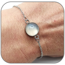 Bracelet Chaîne Cabochon rond 10mm Acier argent ou doré